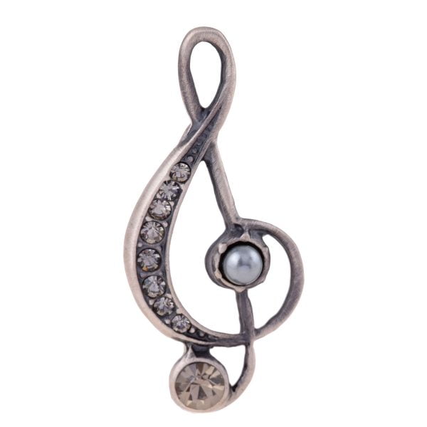 Costume Jewelry Rhinestone Pearl Accented Music Note Lapel Pin - Image 1