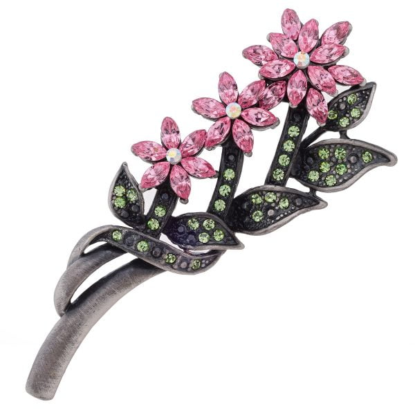 B2720-13.jpg Antic-Silver Swarovski Rhinestone Pink Flower Brooch - Image 1