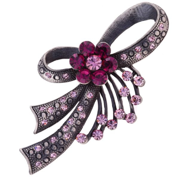 B2958-9-.jpg Vintage Estate Rhinestone Amethyst Bow Brooch - Image 1