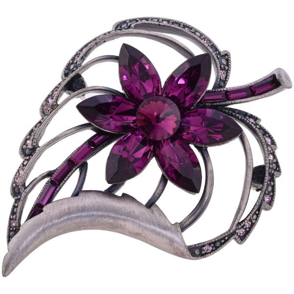 B2981-14.jpg Art Deco Rhinestone Amethyst Leaf Brooch - Image 1