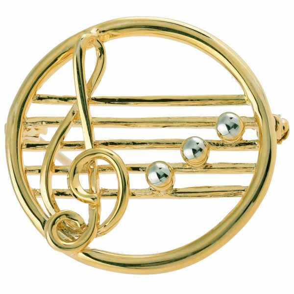 Gold-tone Pearl Accented Music Note Pin Brooch - Image 1