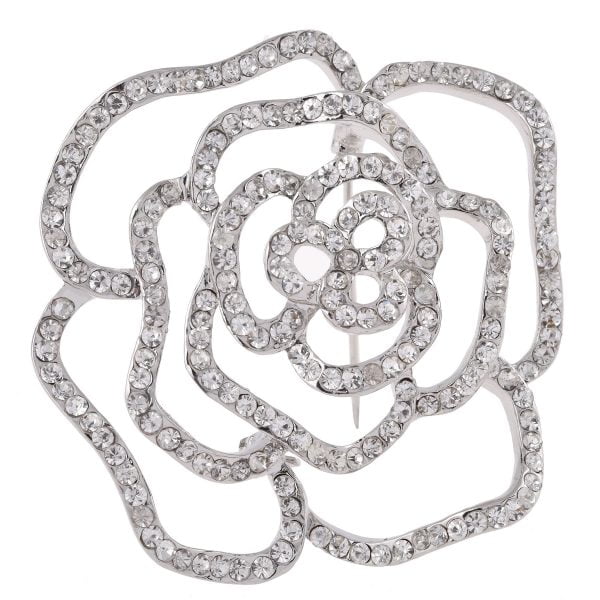 Swarovski Diamond Accented Bridal Flower Brooch - Image 1