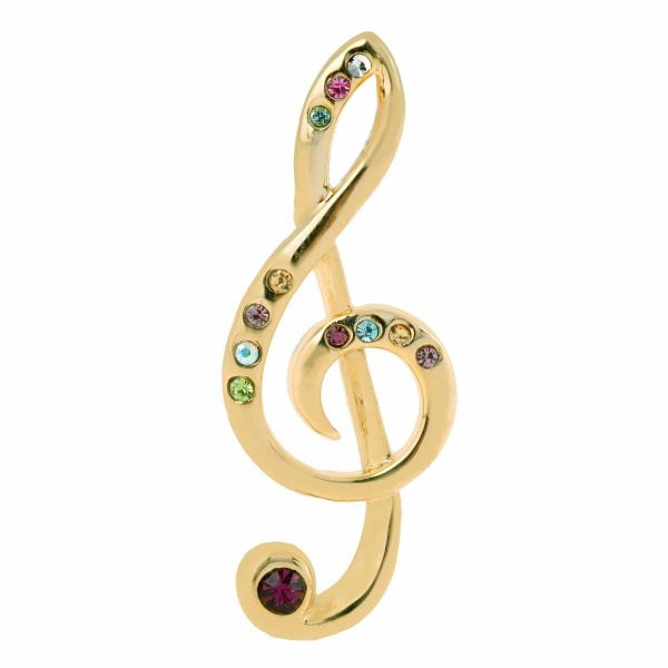 Swarovski Crystal Accented Gold Music Note Lapel Pin - Image 1