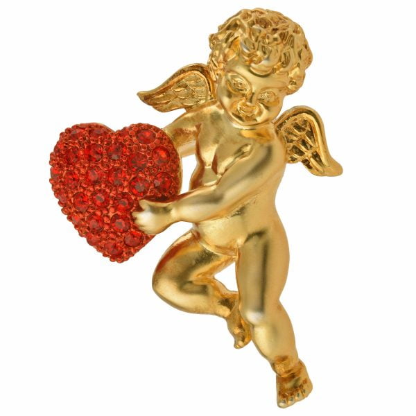 B5404-6.jpg Rhinestone Valentine Themed Gold Brooch - Image 1