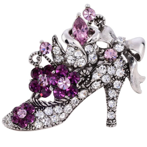 B5682-8.jpg Retro Silver Rhinestone Accented High Heel Pin Brooch - Image 1