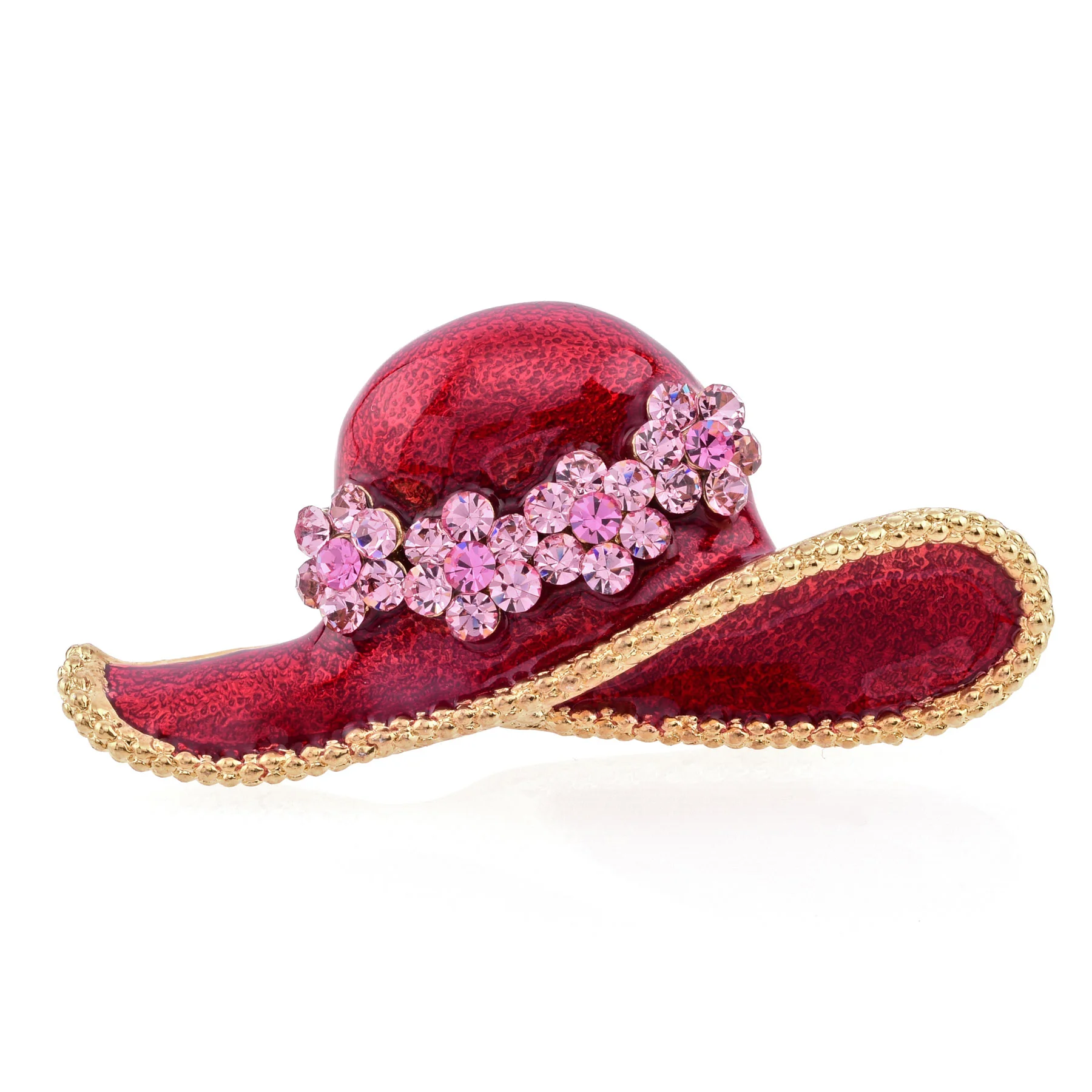 Hand-painted Enamel Rhinestone Red Hat Society Brooch - Image 1