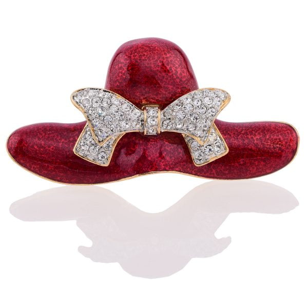 Retro Enamel Red Hat Society Pin Brooch - Image 1