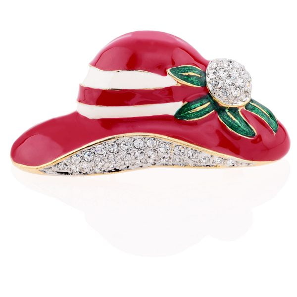 B5804-8.jpg Enamel Rhinestone Red Hat Society Brooch - Image 1