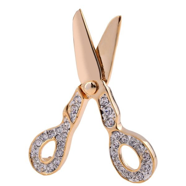 B6093-5.jpg Gold Rhinestone Accented Scissors Pin - Image 1