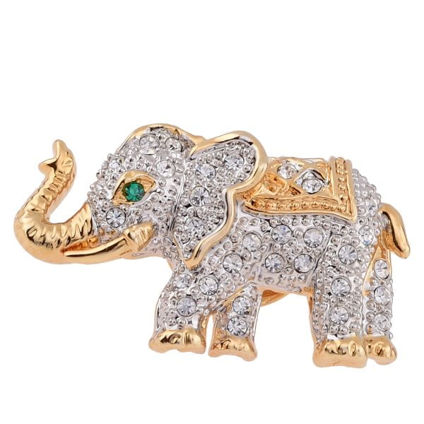 B6281-5.jpg Animal Themed Gold Rhinestone Encrusted Elephant Lapel Pin - Image 1