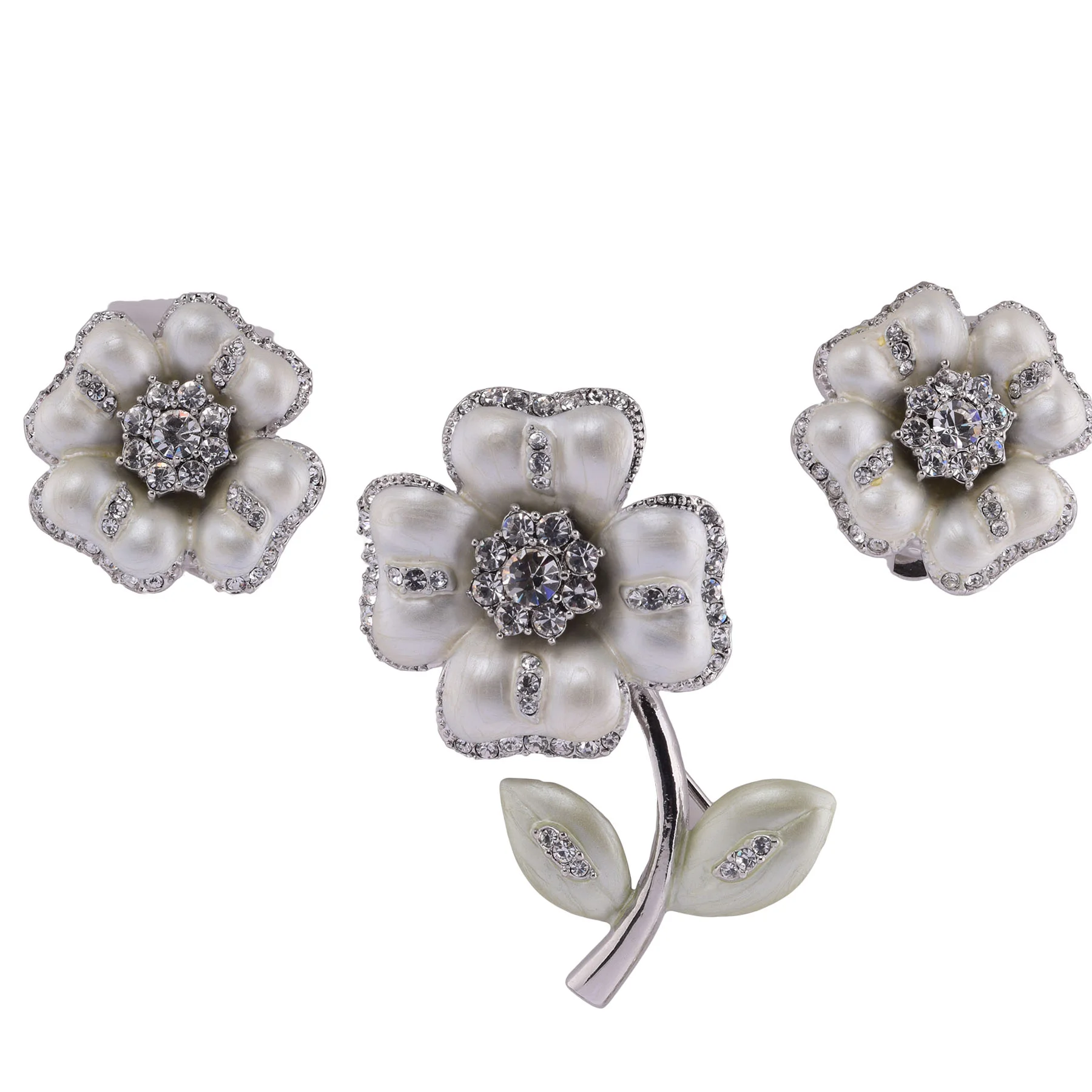 Art Nouveau Rhinestone Diamond Brooch-Earrings Demi Parure Set - Image 1