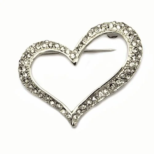 BR2270-8.jpg Bridal Jewelry Rhinestone Open Heart Brooch - Image 1