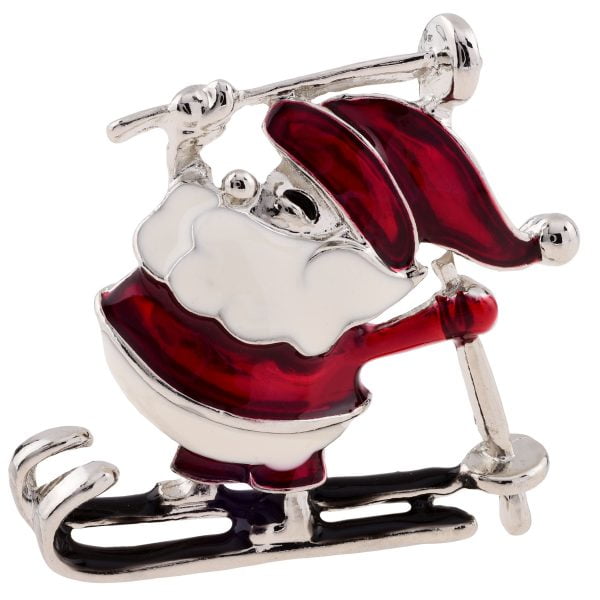 BR2394-4.jpg Enamel Skiing Santa Claus Brooch - Image 1
