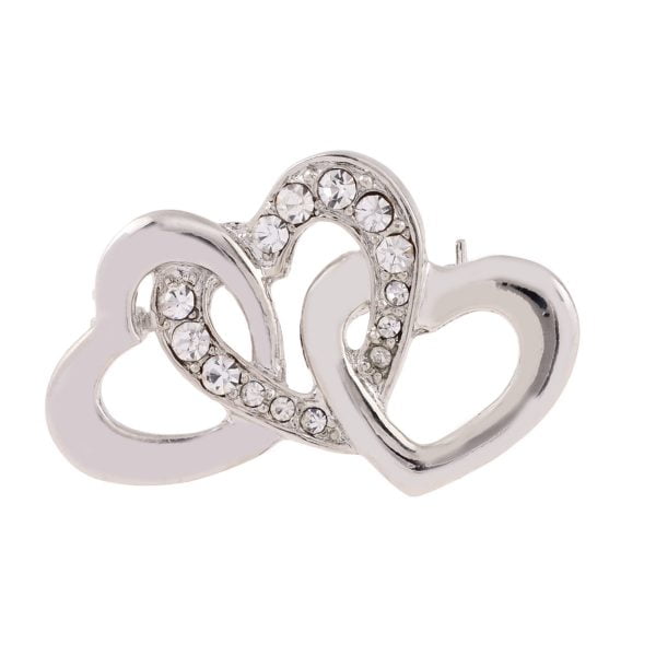 Rhinestone Accented Triple Heart Brooch - Image 1