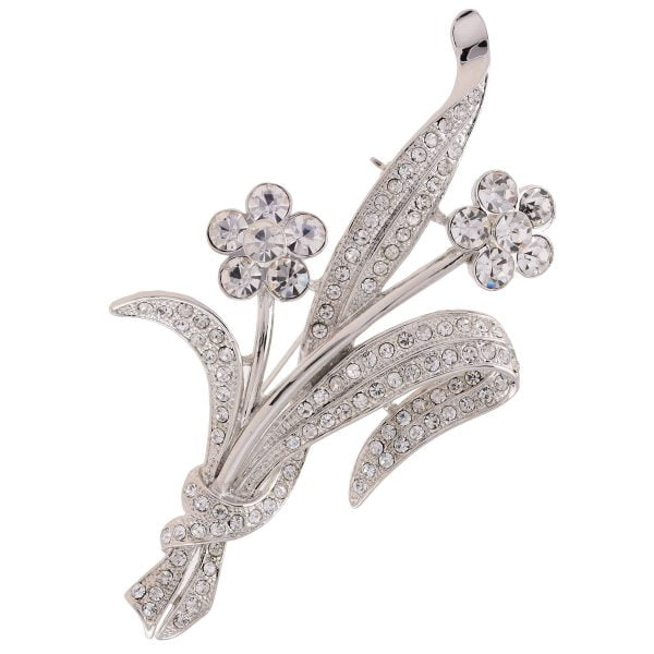 Mid-Century Silver Rhinestone Floral Brooch - Image 1