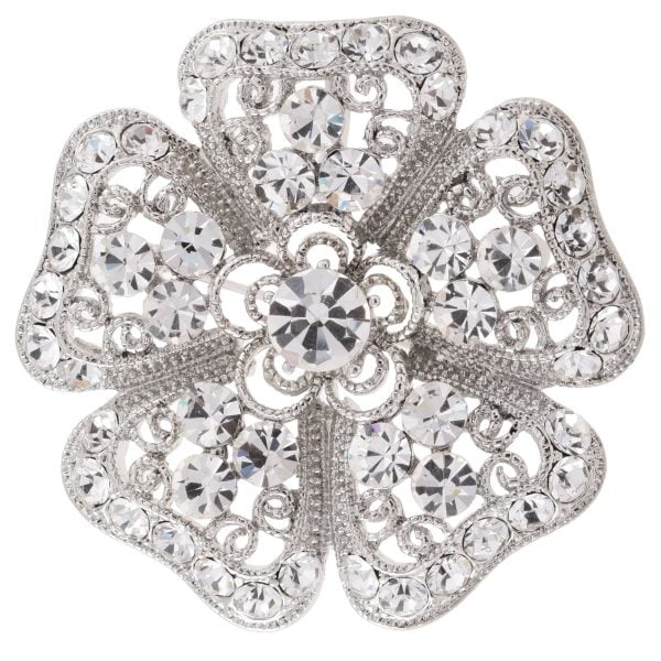 BR2526-16.jpg Victorian Inspired Bridal Rhinestone Floral Silver Brooch - Image 1