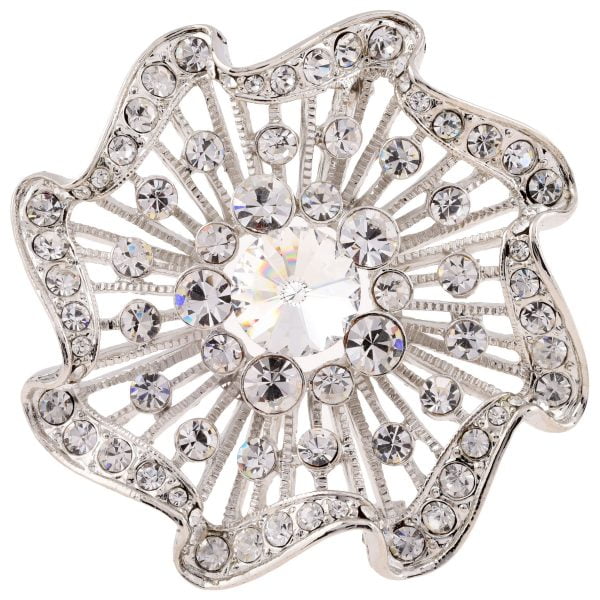 Victorian Bridal Rhinestone Floral Silver Brooch - Image 1
