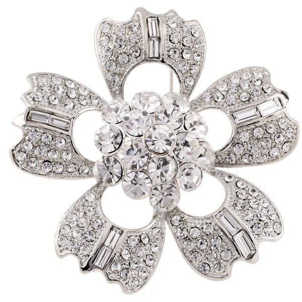 Art Deco Rhinestone Flower Brooch - Image 1