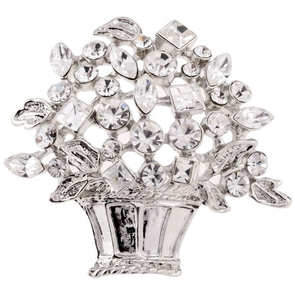 BR2532-16.jpg Edwardian Silver Rhinestone Floral Brooch - Image 1