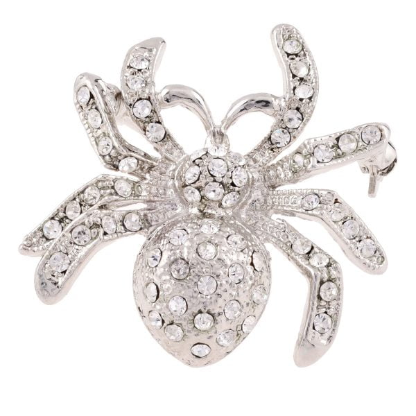 BR2537-8.jpg Silver Rhinestone Spider Brooch - Image 1