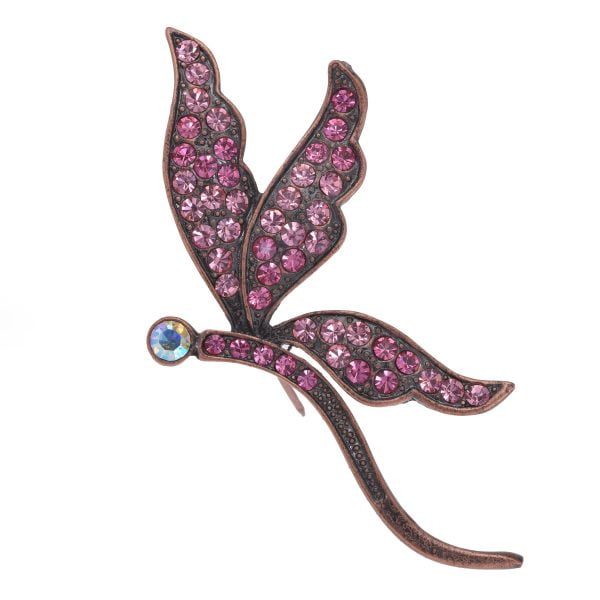 BR2600-PK-6.jpg Art Nouveau Inspired Rhinestone Dragonfly Brooch - Image 2