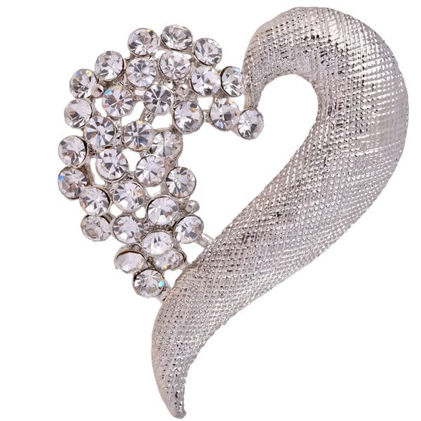 BR3009-8.jpg Mid-Century Rhinestone Heart Silver Brooch - Image 1