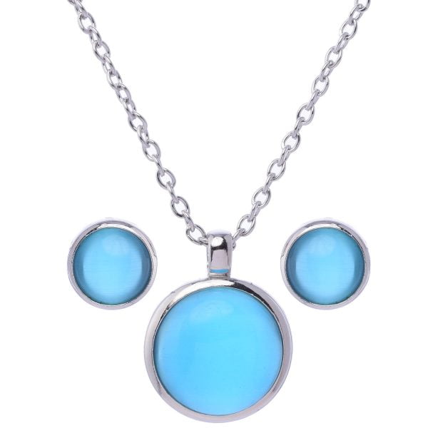 Cat eye Round Pendant Necklace Set - Image 1