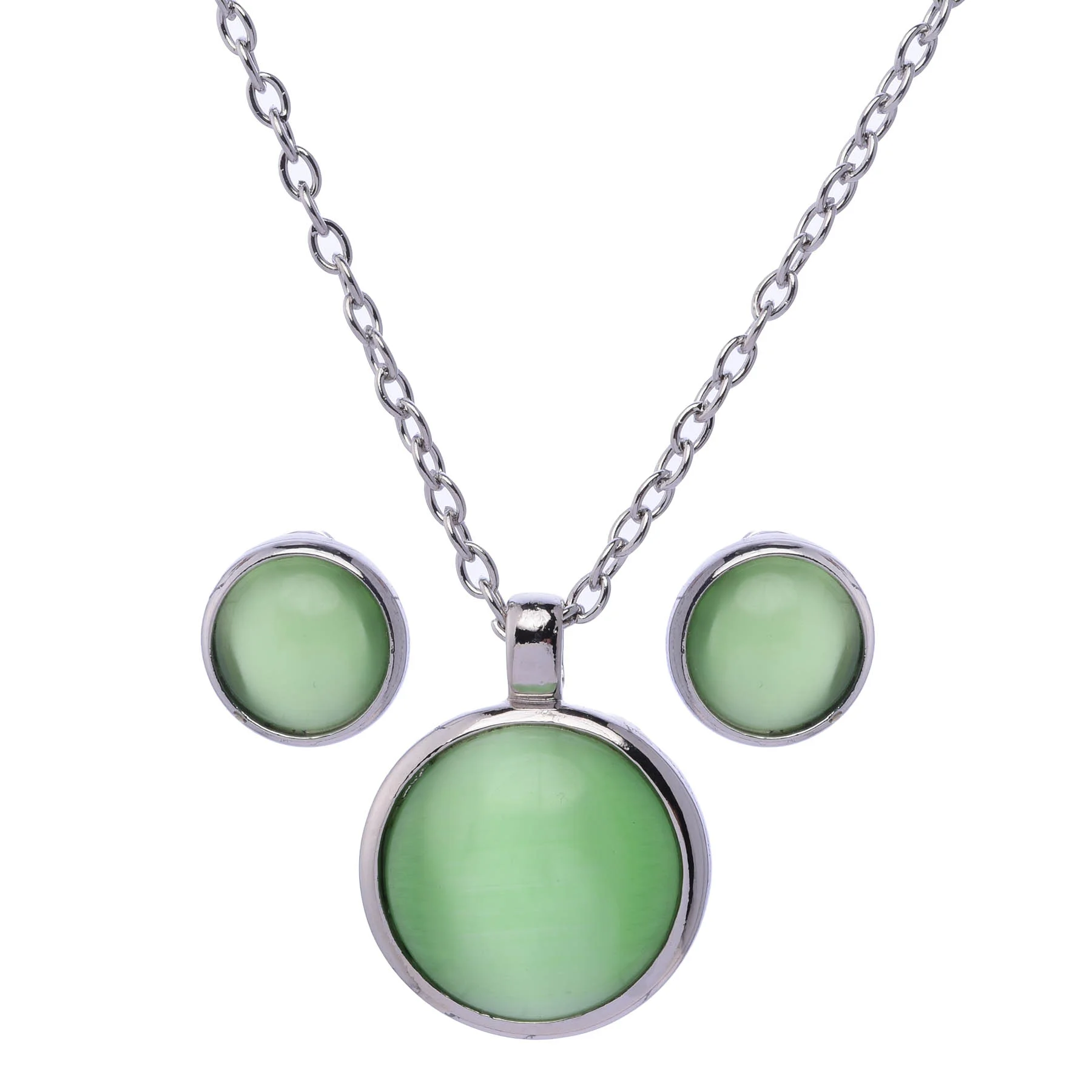 Cat eye Round Pendant Necklace Set - Image 2