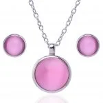 Cat eye Round Pendant Necklace Set - Image 3