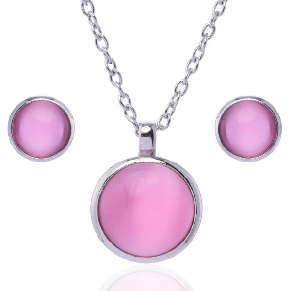 Cat eye Round Pendant Necklace Set - Image 3