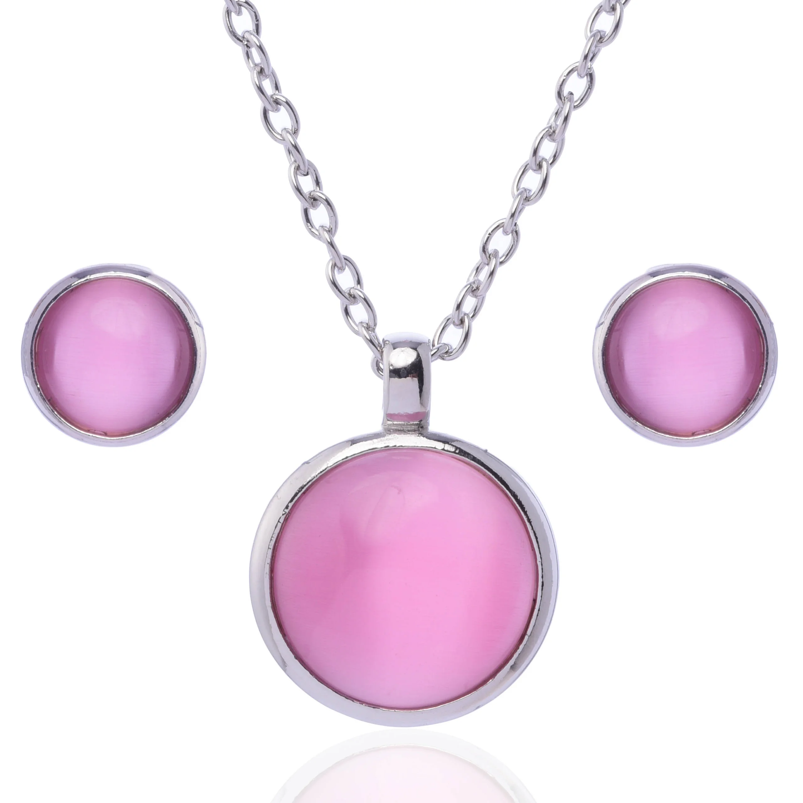 Cat eye Round Pendant Necklace Set - Image 3