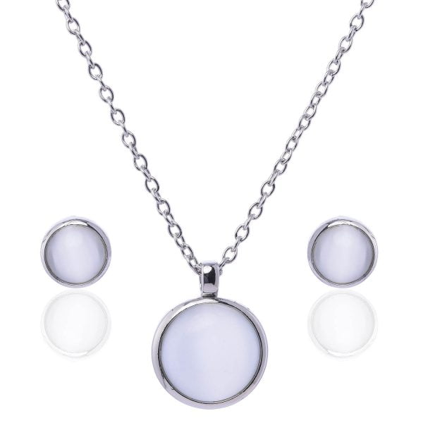 Cat eye Round Pendant Necklace Set - Image 4