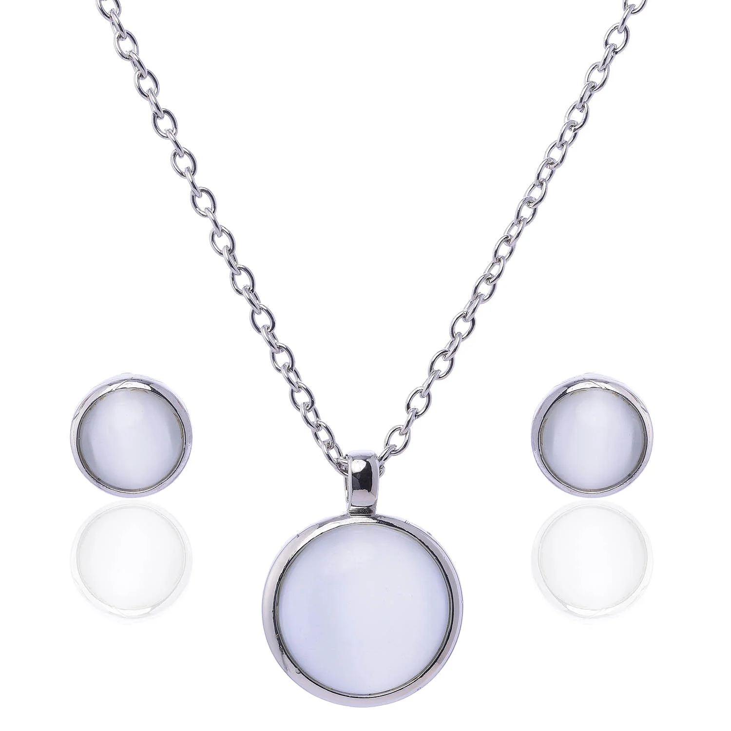 Cat eye Round Pendant Necklace Set - Image 4