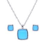 Cat eye Square Pendant Necklace Set - Image 5