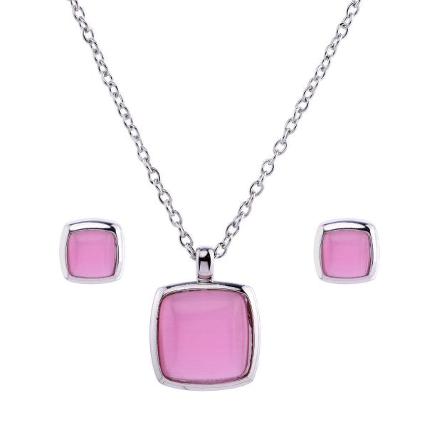 Cat eye Square Pendant Necklace Set - Image 3