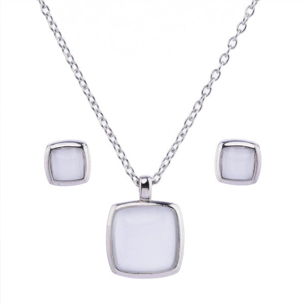 Cat eye Square Pendant Necklace Set - Image 2