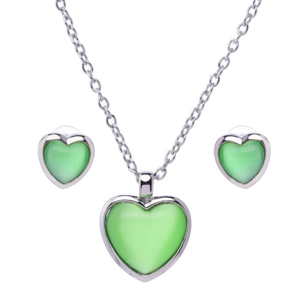 Cat eye Heart Pendant Necklace Set - Image 1