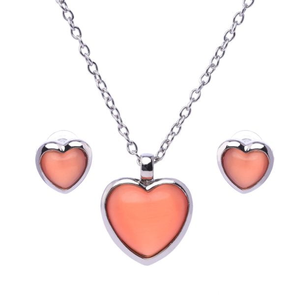 Cat eye Heart Pendant Necklace Set - Image 3