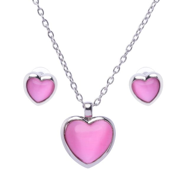 Cat eye Heart Pendant Necklace Set - Image 4