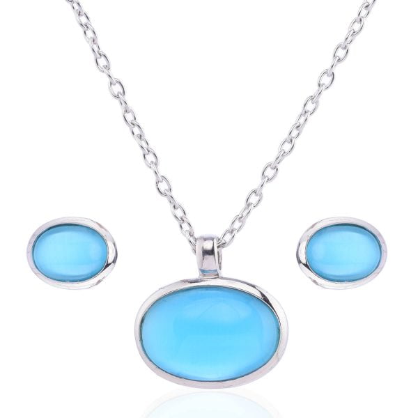 Cat eye Oval Pendant Necklace Set - Image 5