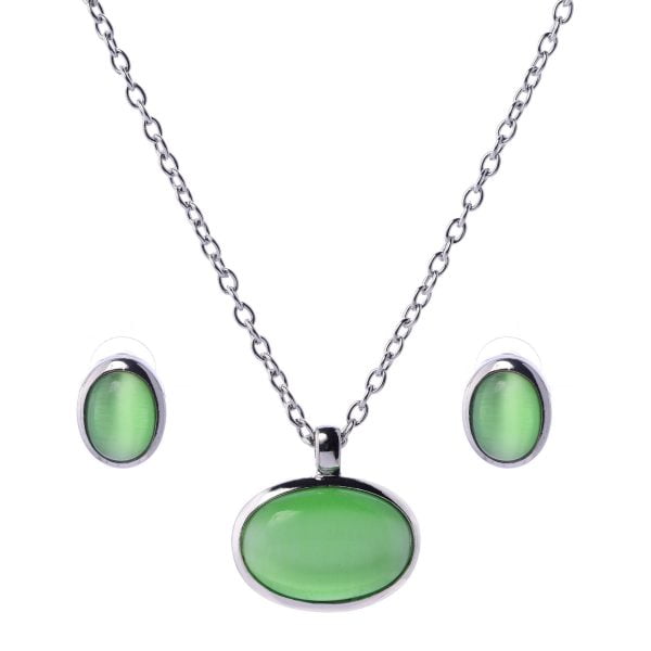 Cat eye Oval Pendant Necklace Set - Image 4