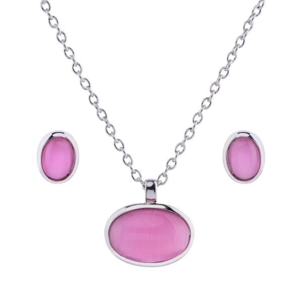 Cat eye Oval Pendant Necklace Set - Image 3