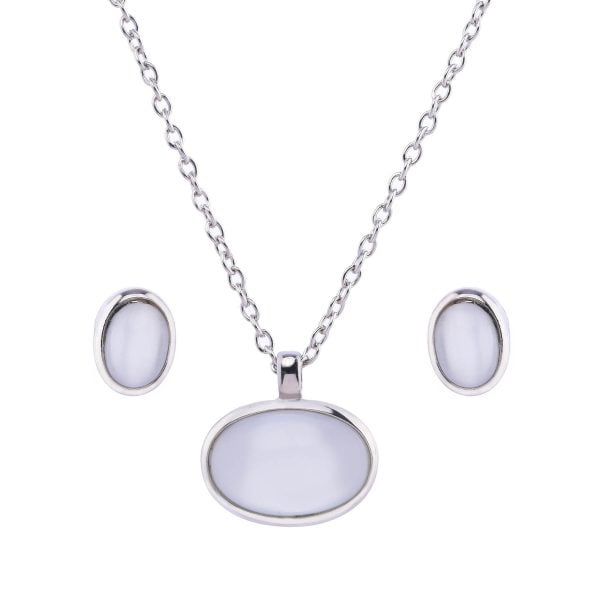 Cat eye Oval Pendant Necklace Set - Image 2
