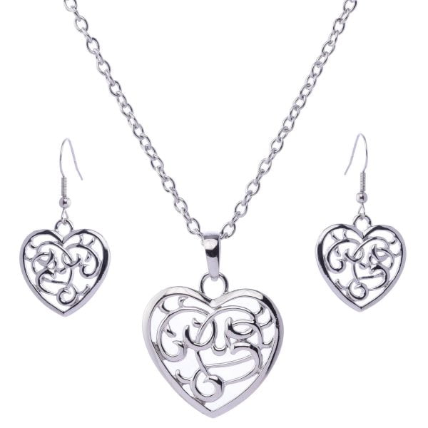 Openwork Heart Pendant Necklace Set - Image 1