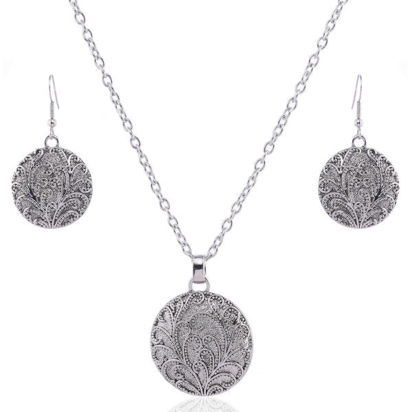 FNE121175-4.jpg Round Filigree Pendant Necklace Set - Image 1