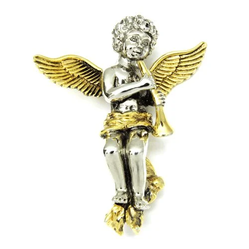 LGB22-3.jpg Two-tone Angel With Flute Brooch - Image 1