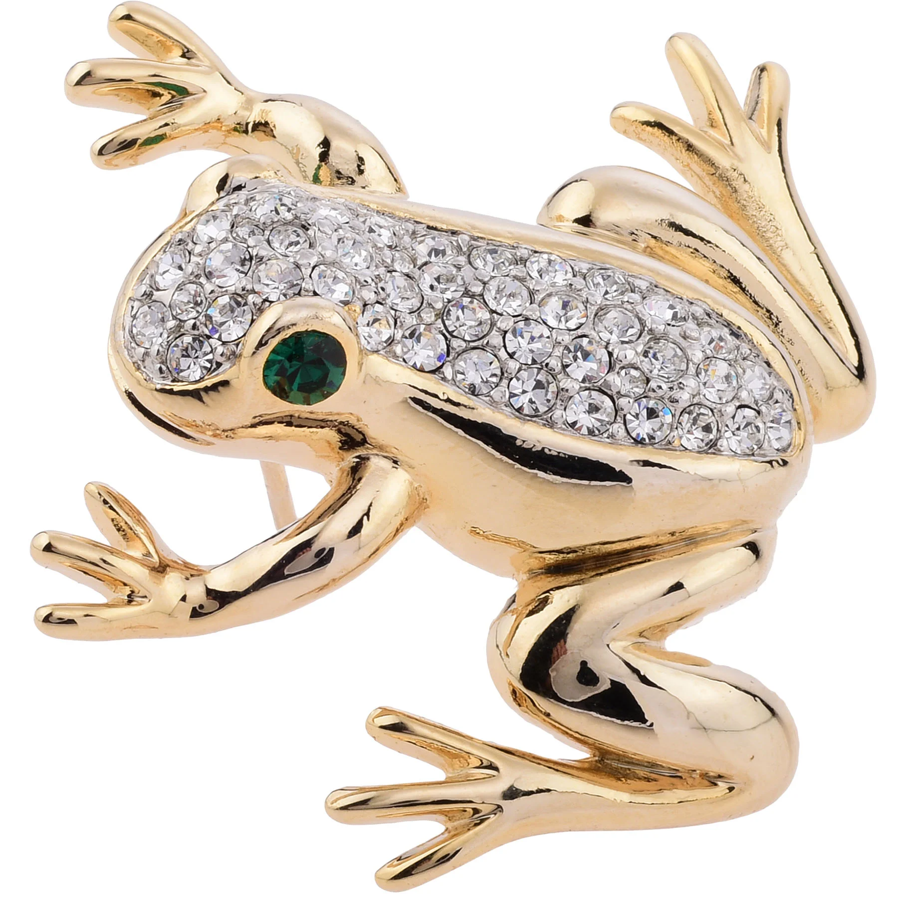 LGB6-6.jpg Swarovski Crystal Accented Gold Frog Brooch - Image 1