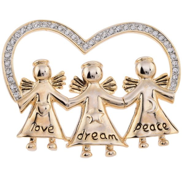 LGB60-6.jpg Rhinestone Gold Love-Dream-Peace Angel Brooch Pin - Image 1