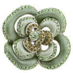 Art Nouveau Enamel Rhinestone Accented Flower Brooch