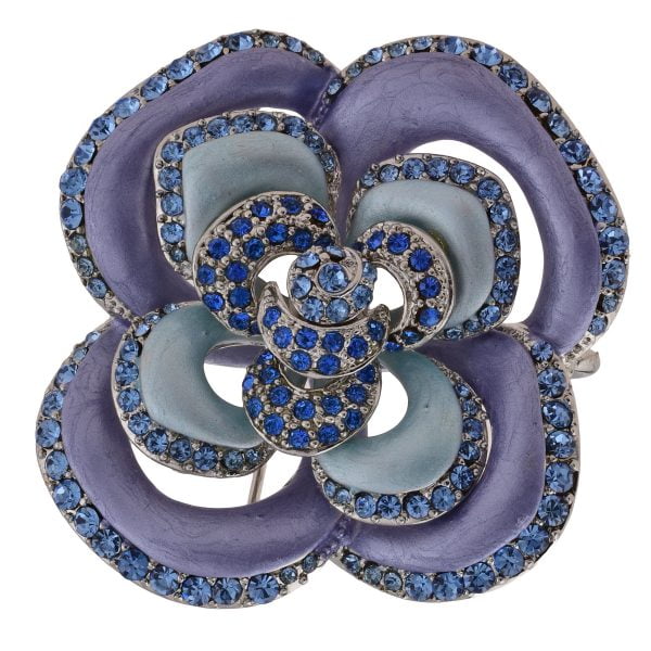 LGBP05-PL-15.jpg Art Nouveau Enamel Rhinestone Accented Flower Brooch - Image 2